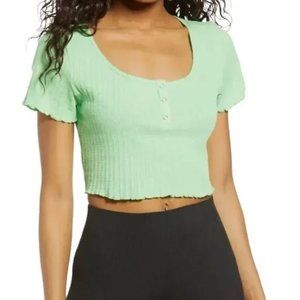 BP Pointelle Rib Henley Crop Top Size XS